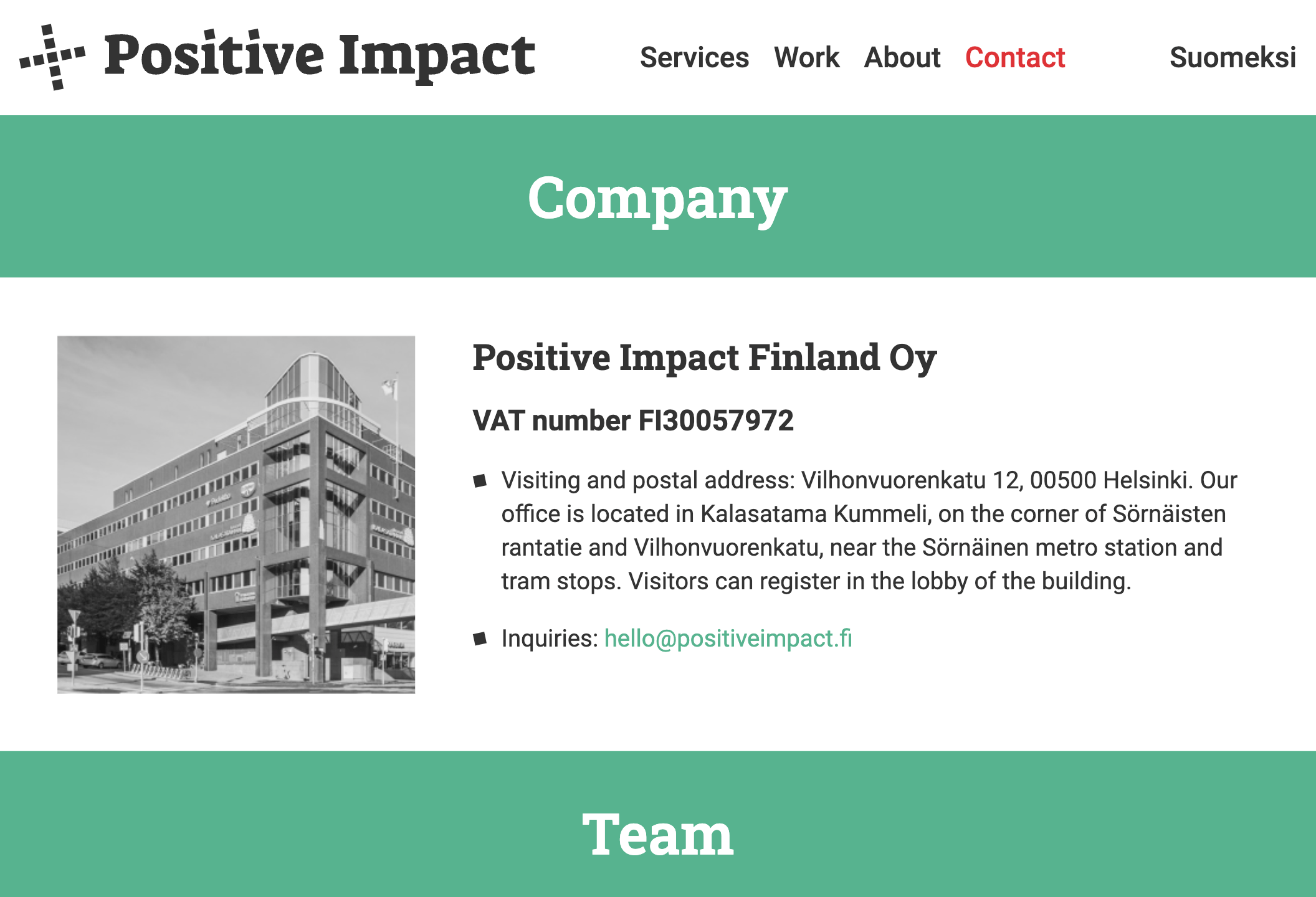 Screenshot of the Positive Impact application