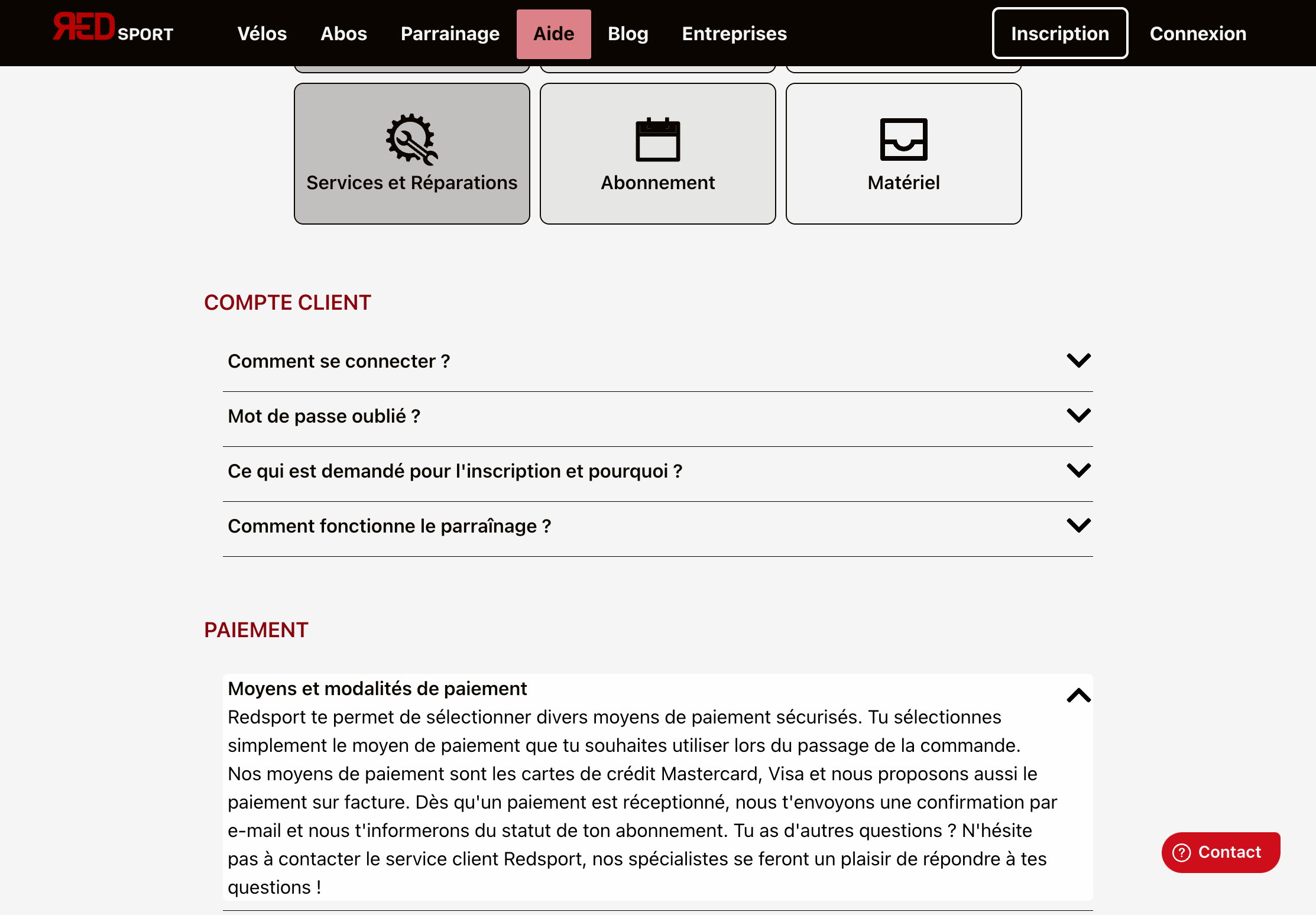 Screenshot of the Redsport application