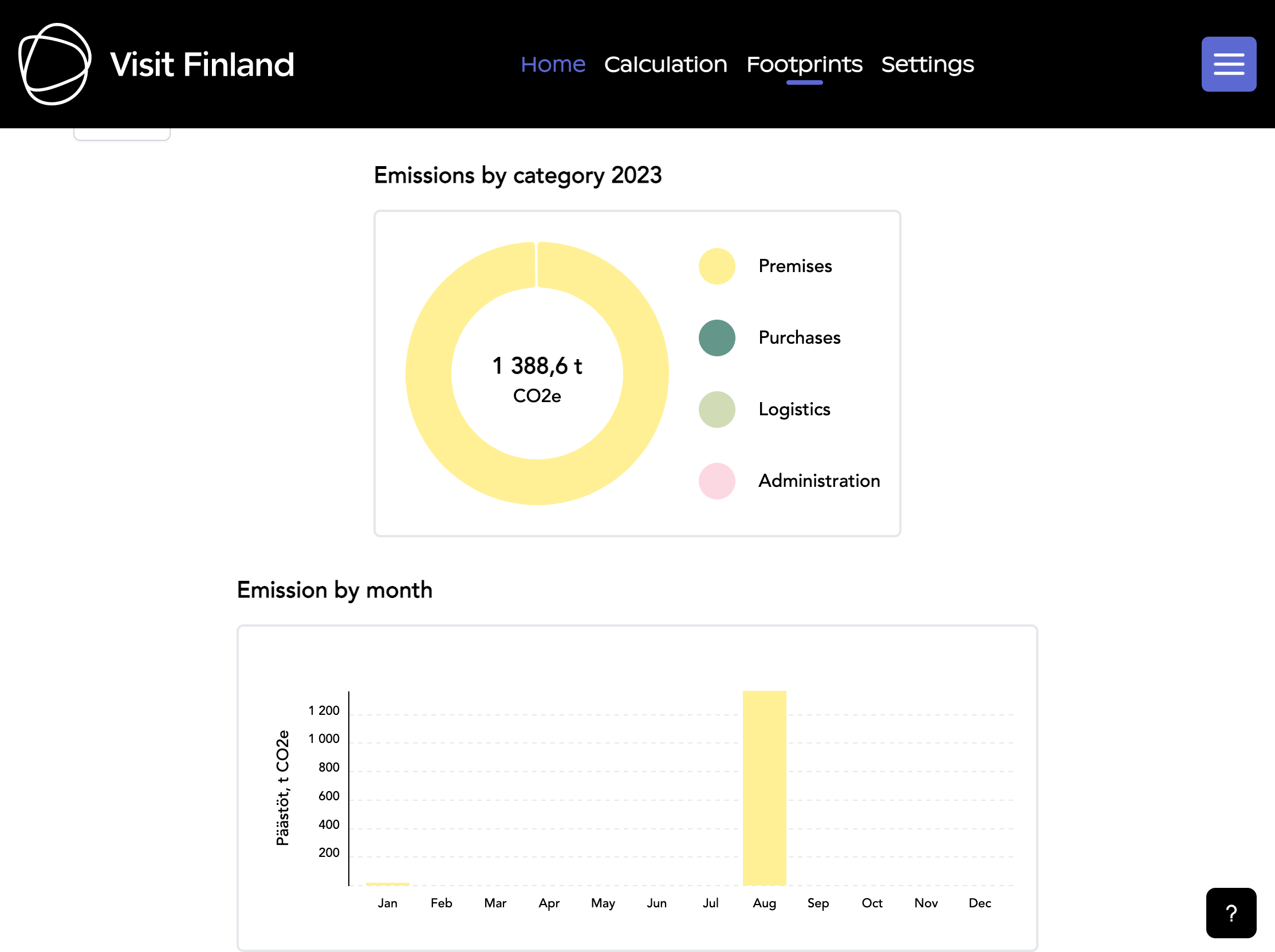 Capture d'écran de l'application Visit Finland Calculator