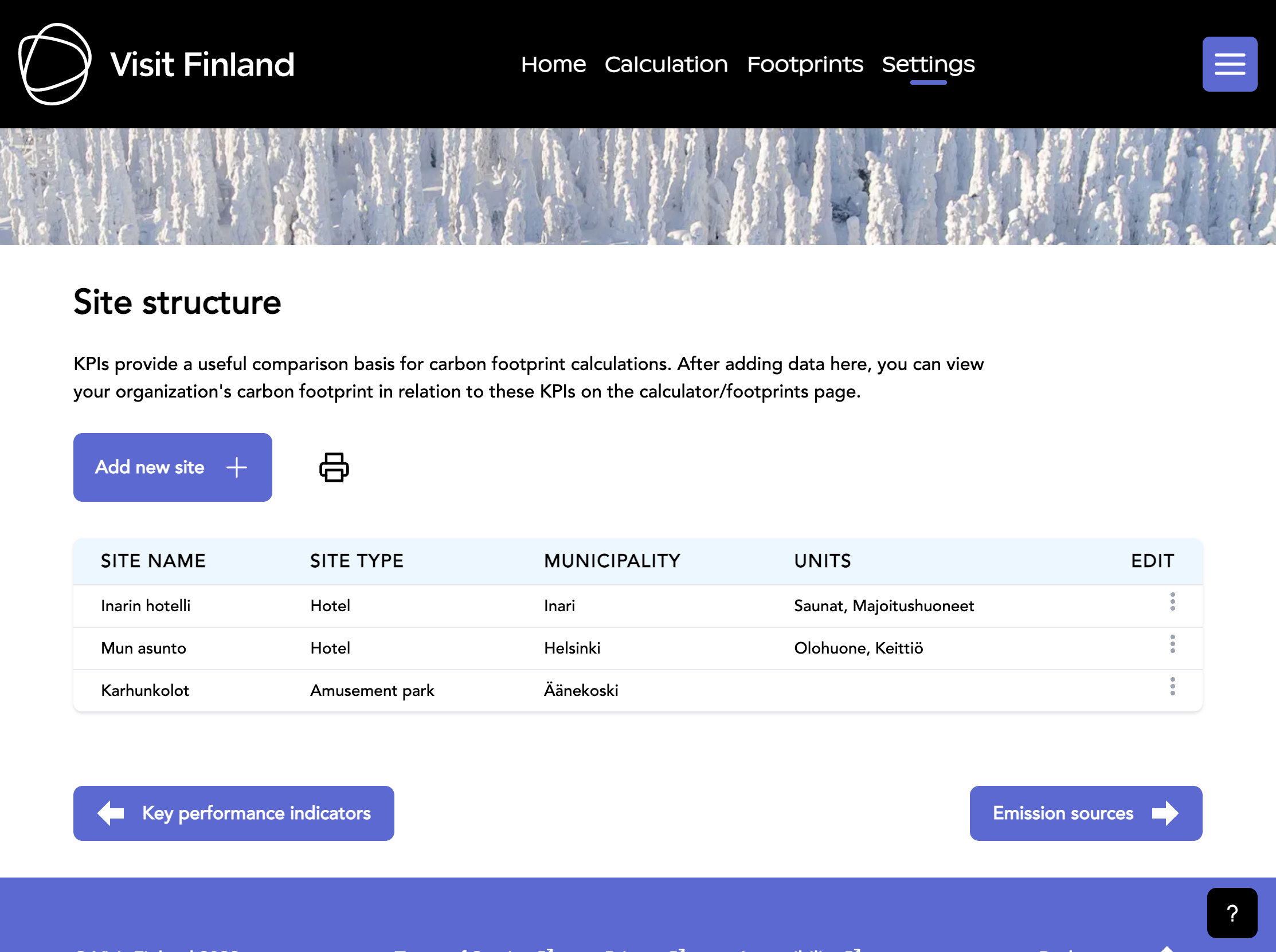 Capture d'écran de l'application Visit Finland Calculator