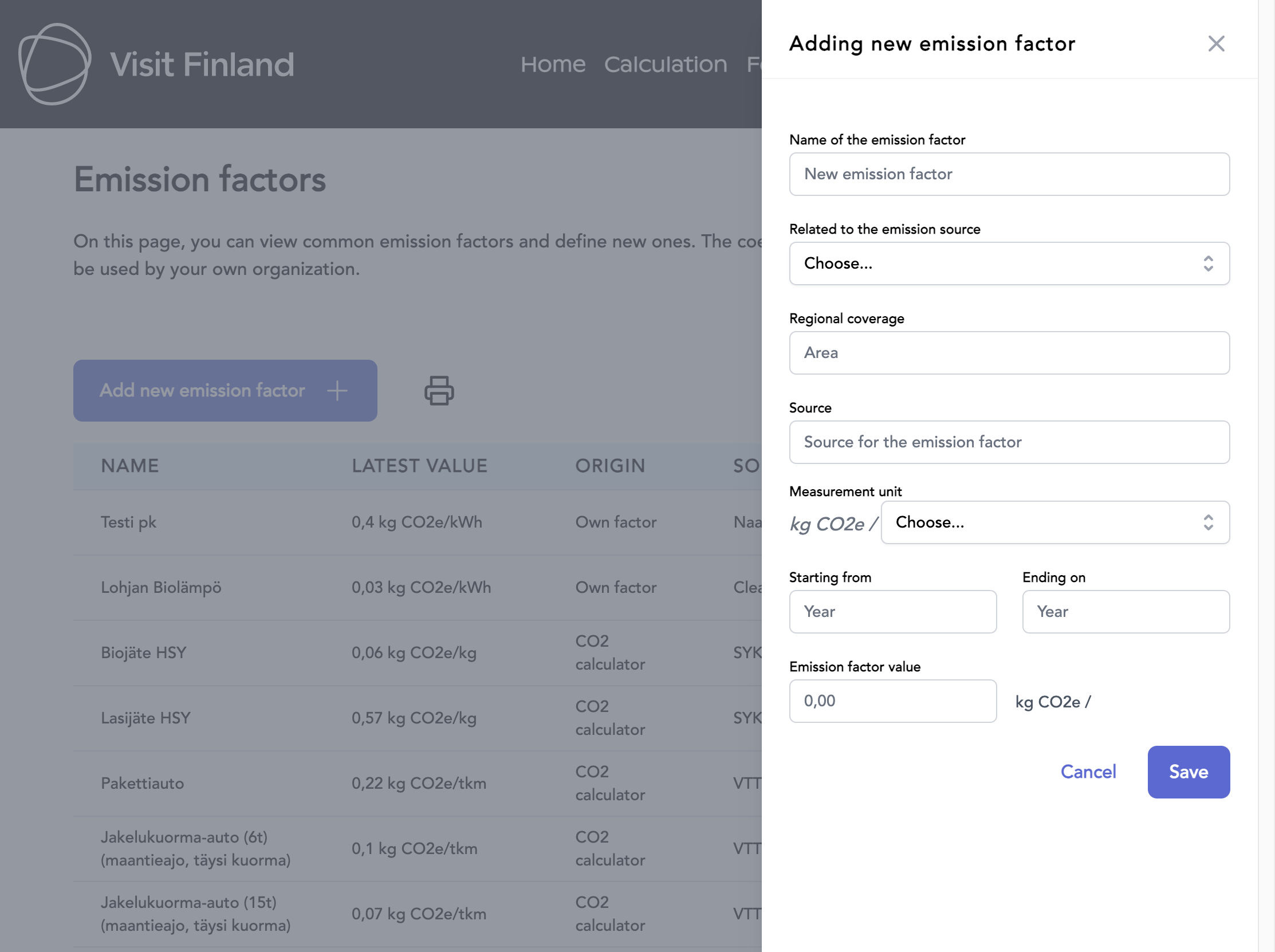 Capture d'écran de l'application Visit Finland Calculator